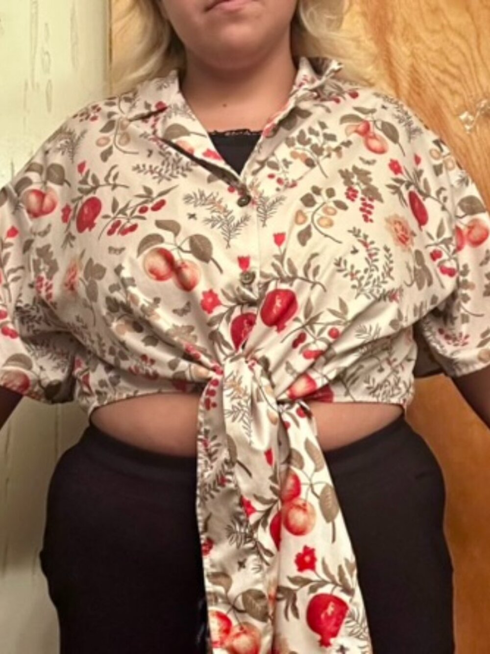 Short Sleeve Beige w/ fruits Blouse